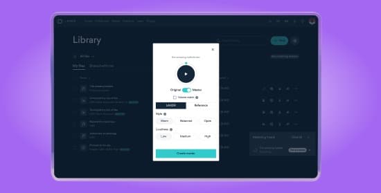Our powerful, AI-driven mastering engine listens to your song and delivers pristine, studio-quality music that’s ready for release.  <a>Master a track.</a>
